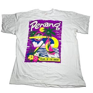 Vintage 90s Penang Malaysia Pearl of Orient Shirt L Single Stitch Neon Beach Tee